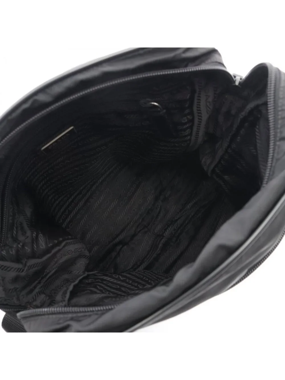 Prada Shoulder Bag Triangle Logo Black Nylon Saffiano Leather